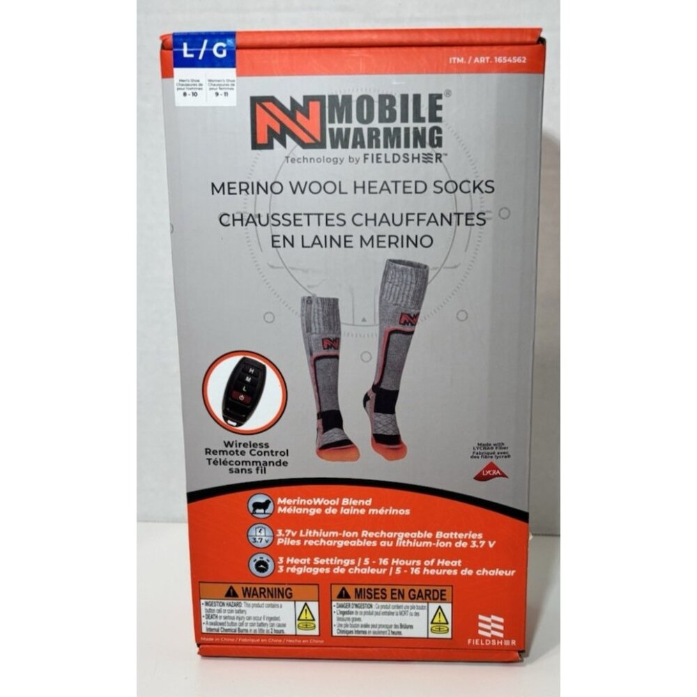 New Mobile Warming Merino Wool Heated Socks Size Large w Wireless Remote Unisex